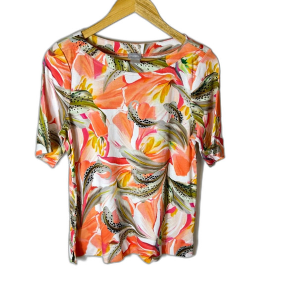 Chico's NWOT Orange White Green Tiger Lily Print Pima Cotton SS Tee Sz 1/US M - Picture 2 of 10